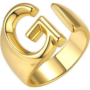 Gold Initial Ring G | 14K Gold Plated Adjustable Letter Ring | Bold Statement